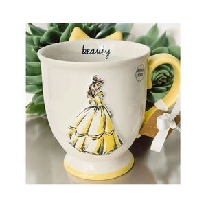 NWT Gorgeous Disney 3D Relief Bow Beauty & the Beast Belle Ceramic Big Coffee Mu
